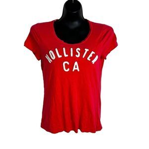 Hollister Red Short Sleeve Scoop Neck Logo Tee